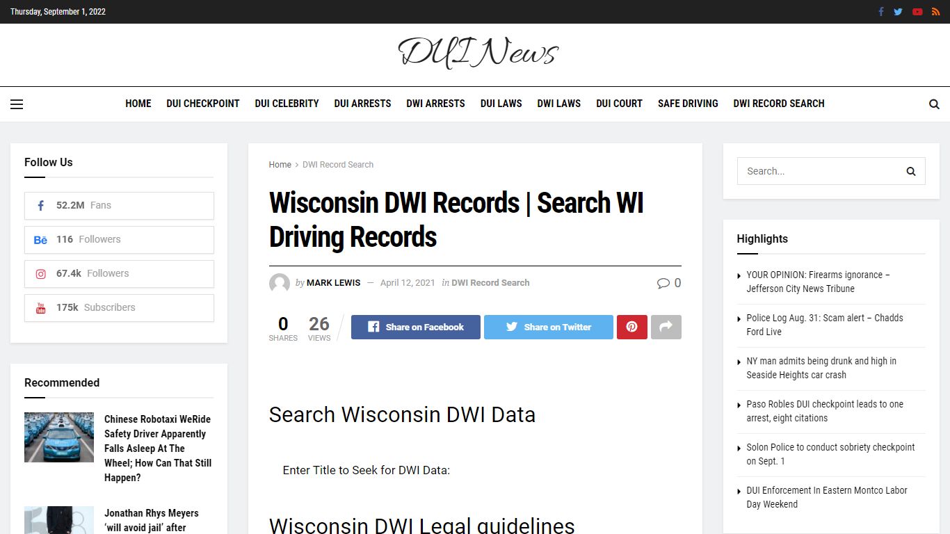 Wisconsin DWI Records | Search WI Driving Records – DUI News